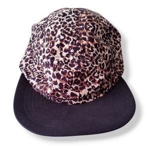 Leopard Print Snapback Hat With Black Structured Front and Adjustable Strap